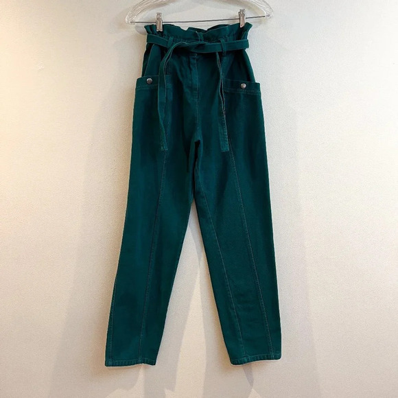 Sea New York Teal Green Colorful Designer Paperbag Denim Straight Leg Pants 2 - Picture 2 of 12